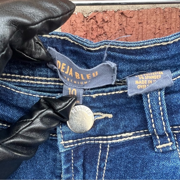 Deja Bleu Dark Denim Cream Embroidered Frayed Denim Pencil Skirt - Picture 5 of 7